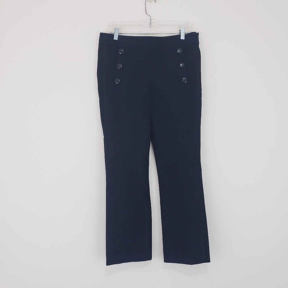 LOFT Black Flare Leg Dress Pants Button High Waist Pull On Stretchy Size 8